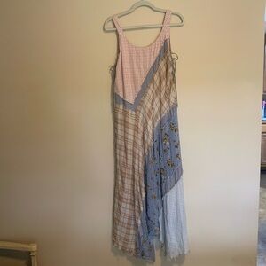 Free People patchwork raw hem button strap maxi dress